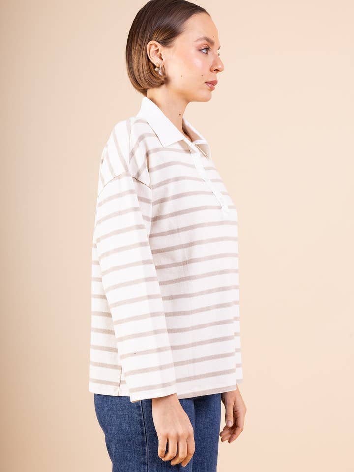 Pépouz' Paris - Wholesale Polo - Women's - Striped T-shirt with shirt collar PP251510