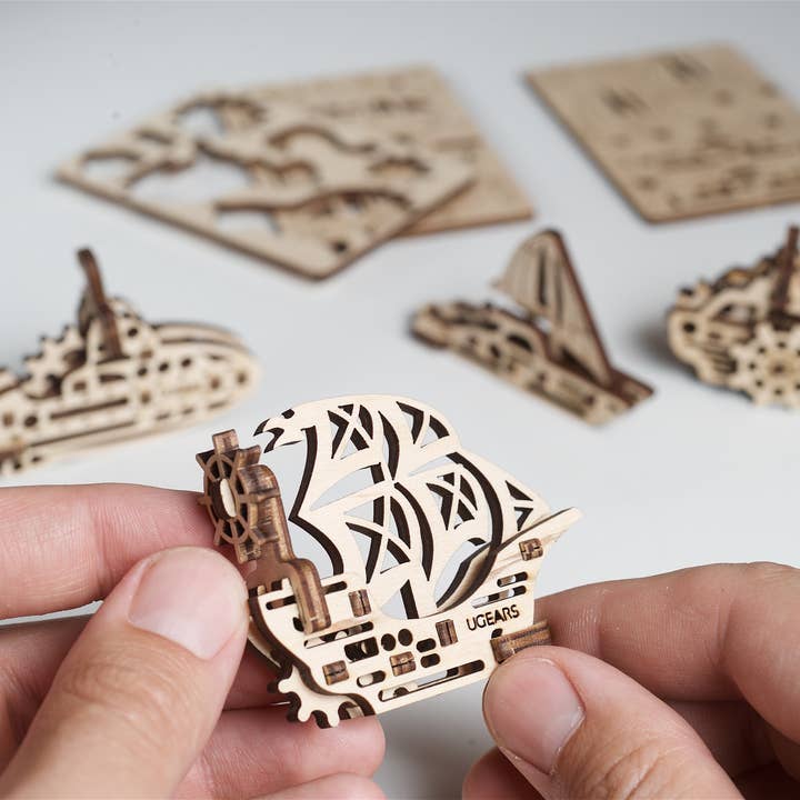 Ukidz LLC - Wholesale DIY Craft Kit - Kids - UGears U-Fidget Ships -Wooden 3D Puzzles - DIY4