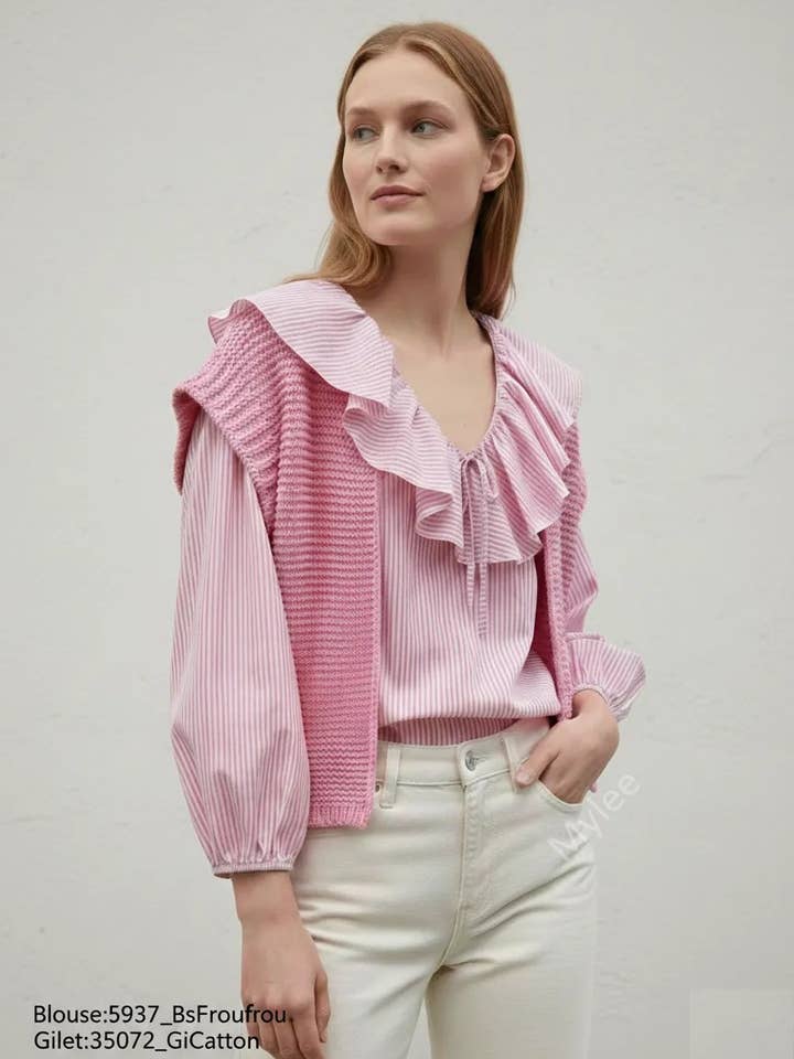 Gilet in maglia di cotone versatile per donna Mimi & Gogo per la vendita all'ingrosso da parte di Mimi & Gogo