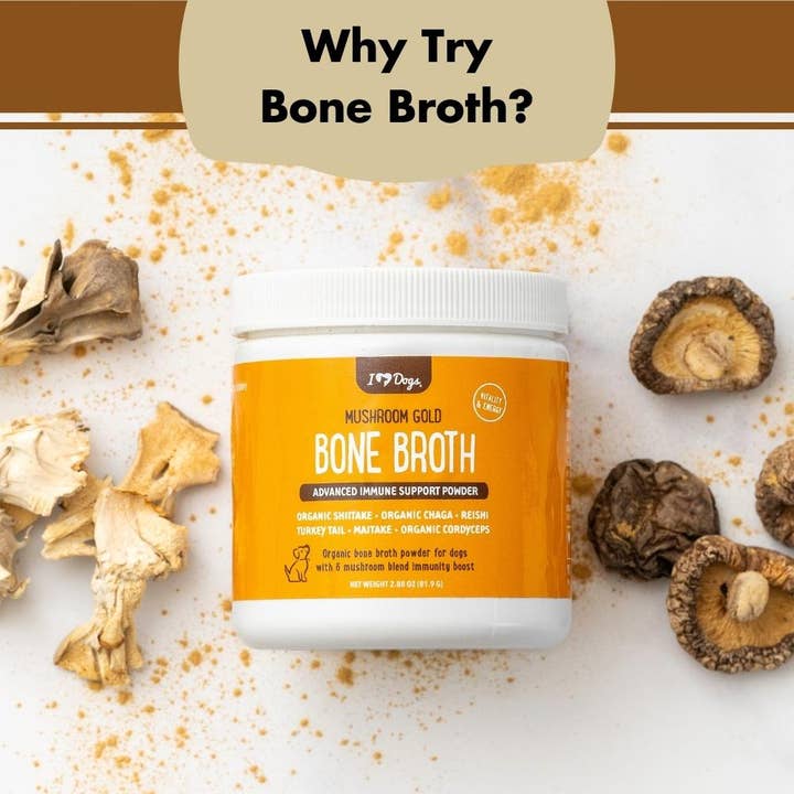 iHeartDogs.com – Großhandel Nahrungsergänzungsmittel für Haustiere – Hund – iHeartDogs Pilz-Knochenbrühe für Hunde - Immunstärkendes Pulver - 90 Portionen1