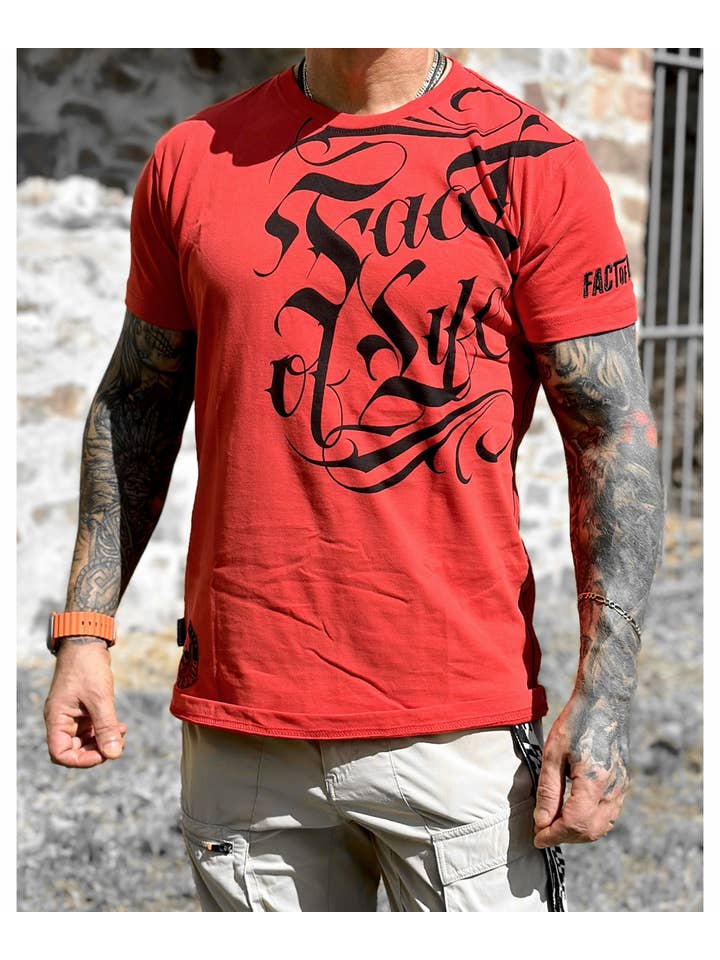 Fact of Life - Wholesale Screen Printed T-Shirt - Men's - Fact of Life T-shirt “Sinner” TS-82 fiery red1