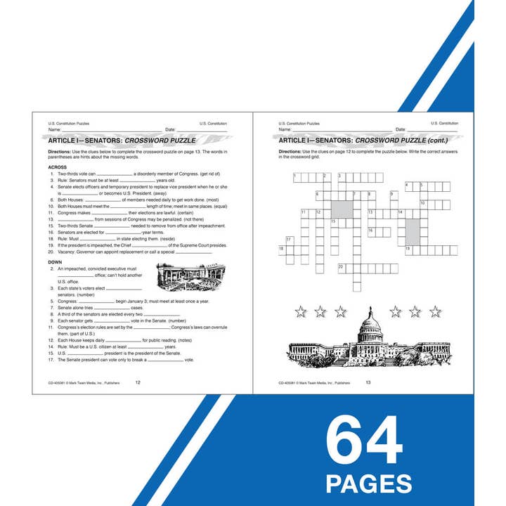 Carson Dellosa Education - Wholesale Book - Kids - U.S. Constitution Puzzles Workbook, Grades 5 - 12