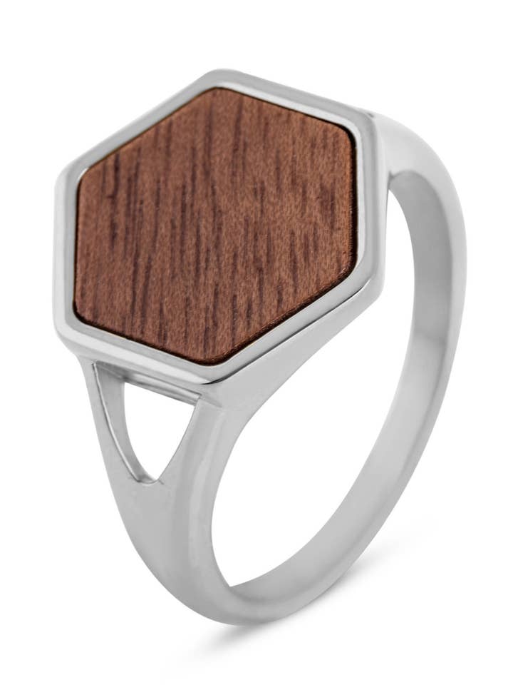 Lignum Ring Silver-Wood for wholesale by Blackskies