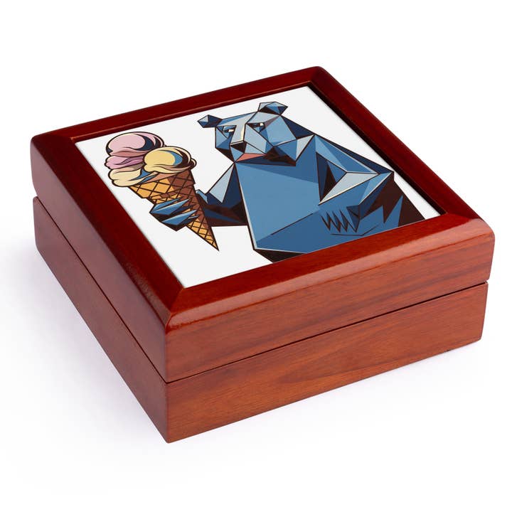 3dRose - Venta al por mayor Joyero/organizador de joyas - 3dRose, Divertido Oso Genial comiendo un Cono de Helado Gigante Animales Abstractos, Caja de Joyas