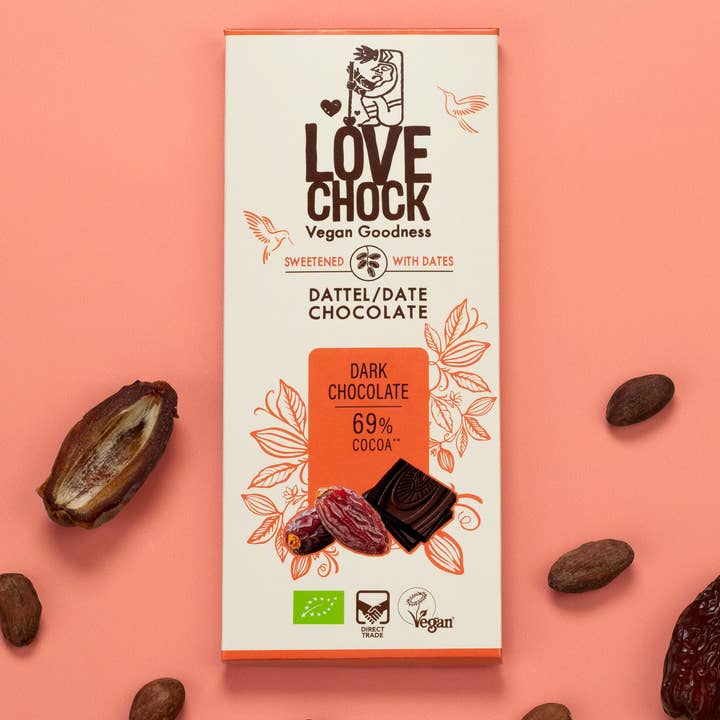 Mörk choklad sötad med dadlar - ekologisk, vegansk för wholesale av Lovechock NL