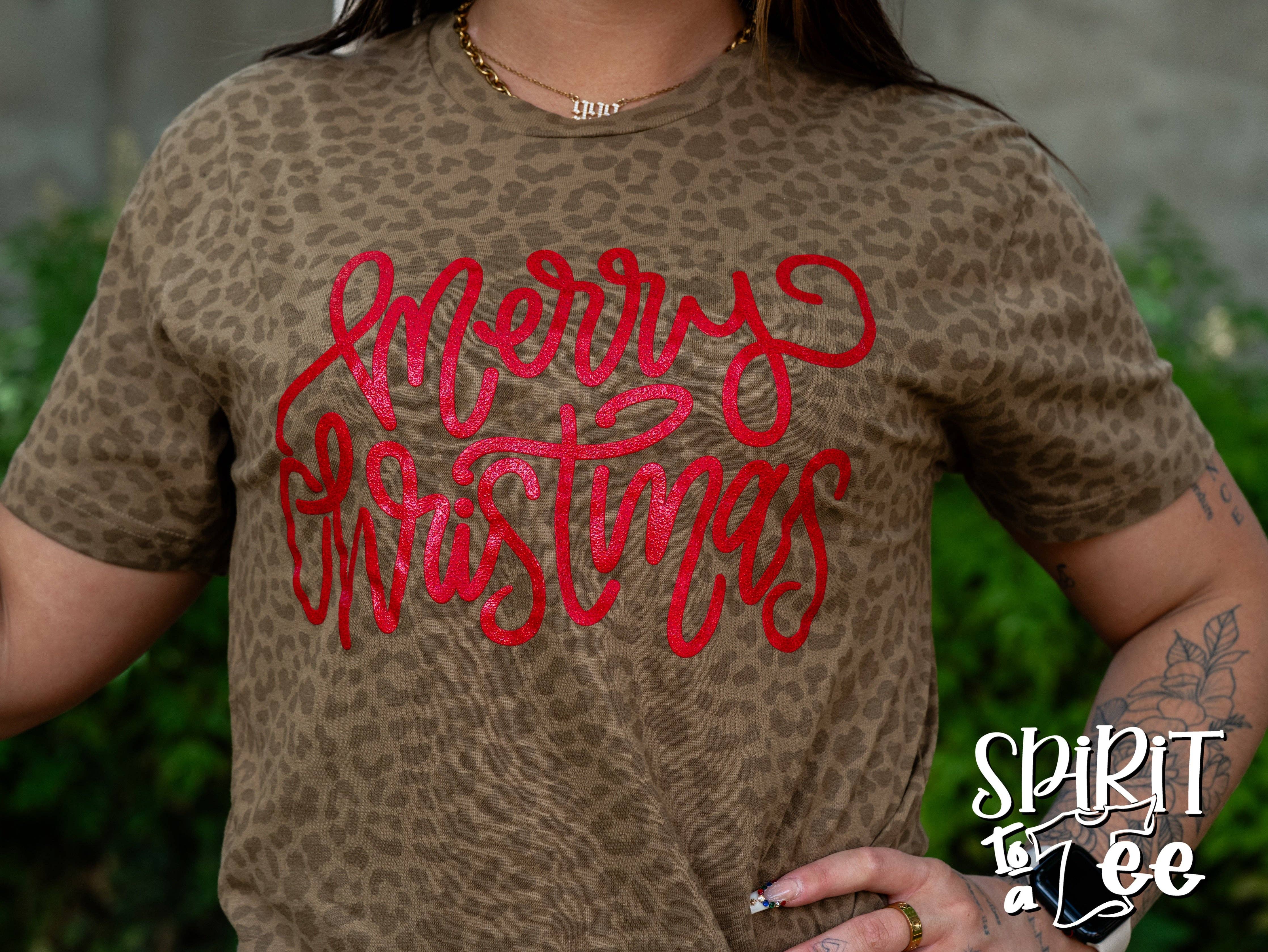 Spirit to a Tee - Vendita all'ingrosso Maglietta serigrafata - Donna - Maglietta di Natale con Glitter e Stampa Animalier - Buon Natale3