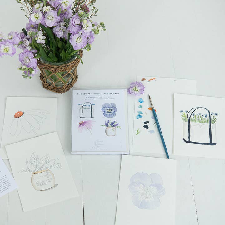 Finding Silver Pennies - Wholesale Paint Set - Paintable Watercolor Flat Note Cards Flowers11