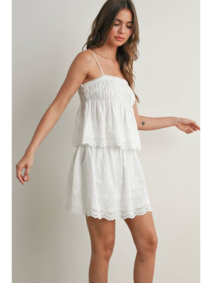 WHITE Eyelet Ruffle Smocked Skirt - BMS7764 for wholesale on Faire