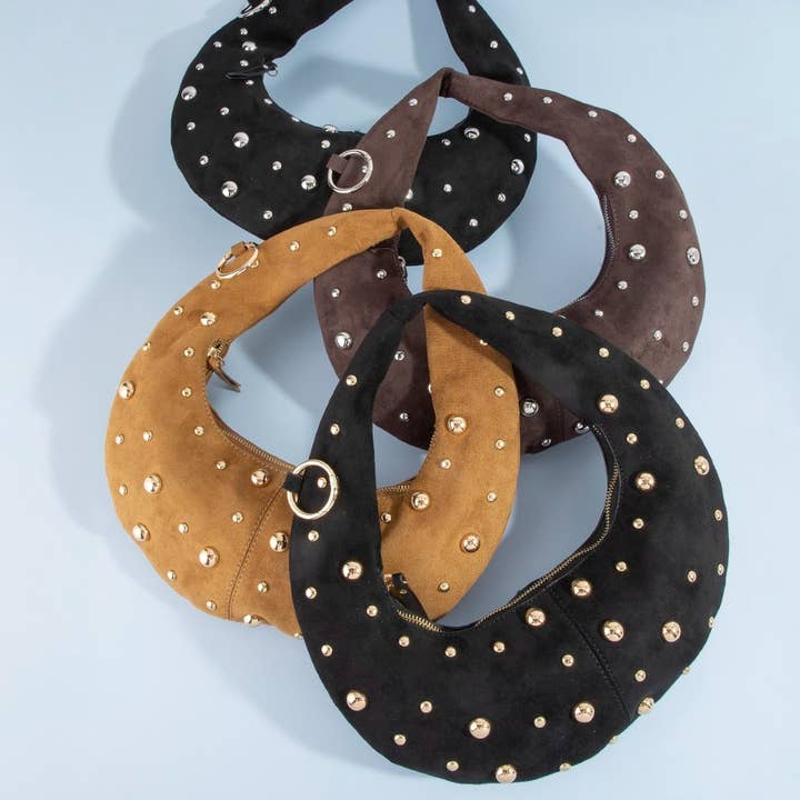 Collections by Fame Accessories - Wholesale Crossbody bag – Women's - Dome Studded Chrome Crescent Hand Bag