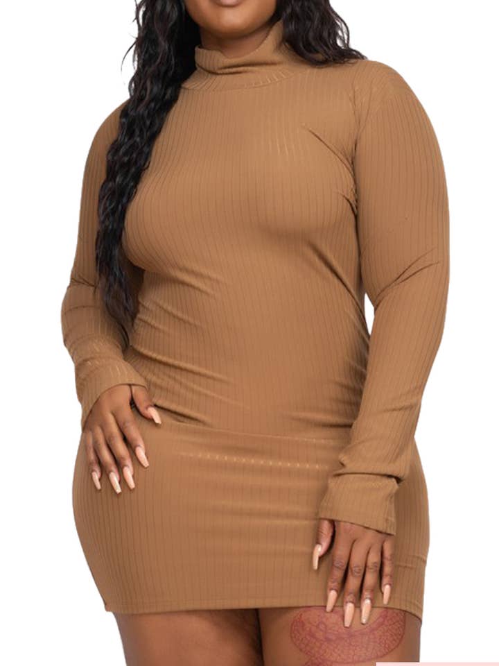 Plus Size Long Sleeve Mock Neck Mini Bodycon for wholesale by Vanilla Monkey