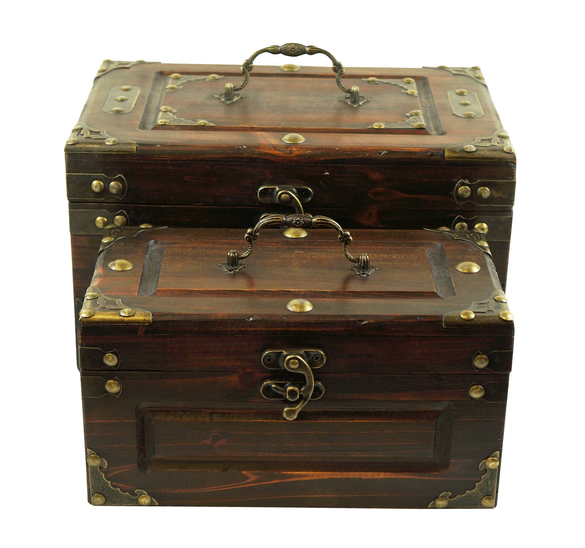 Boxman - Vente Coffrets cadeaux - Ensemble de boîtes en bois embossé avec poignée en métal sur le dessus, ensemble de 21