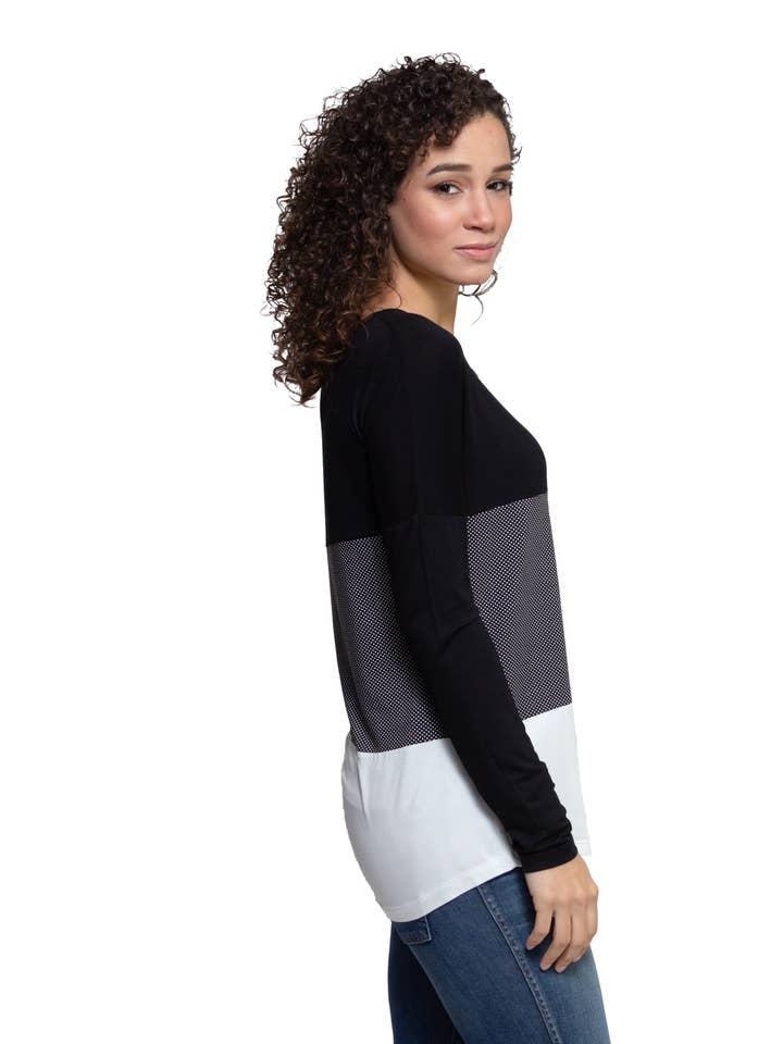 AtoZ - Vendita all'ingrosso Tunica - Donna - Tunica Shirin a maniche lunghe con stampa a blocchi di colore2