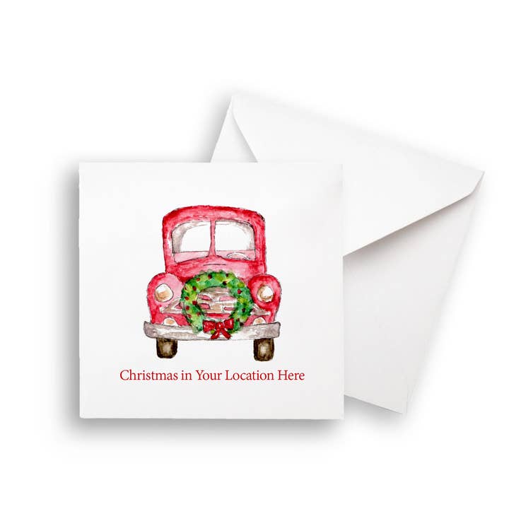 French Graffiti - Wholesale Tea Towel - Red Truck with Wreath and Location