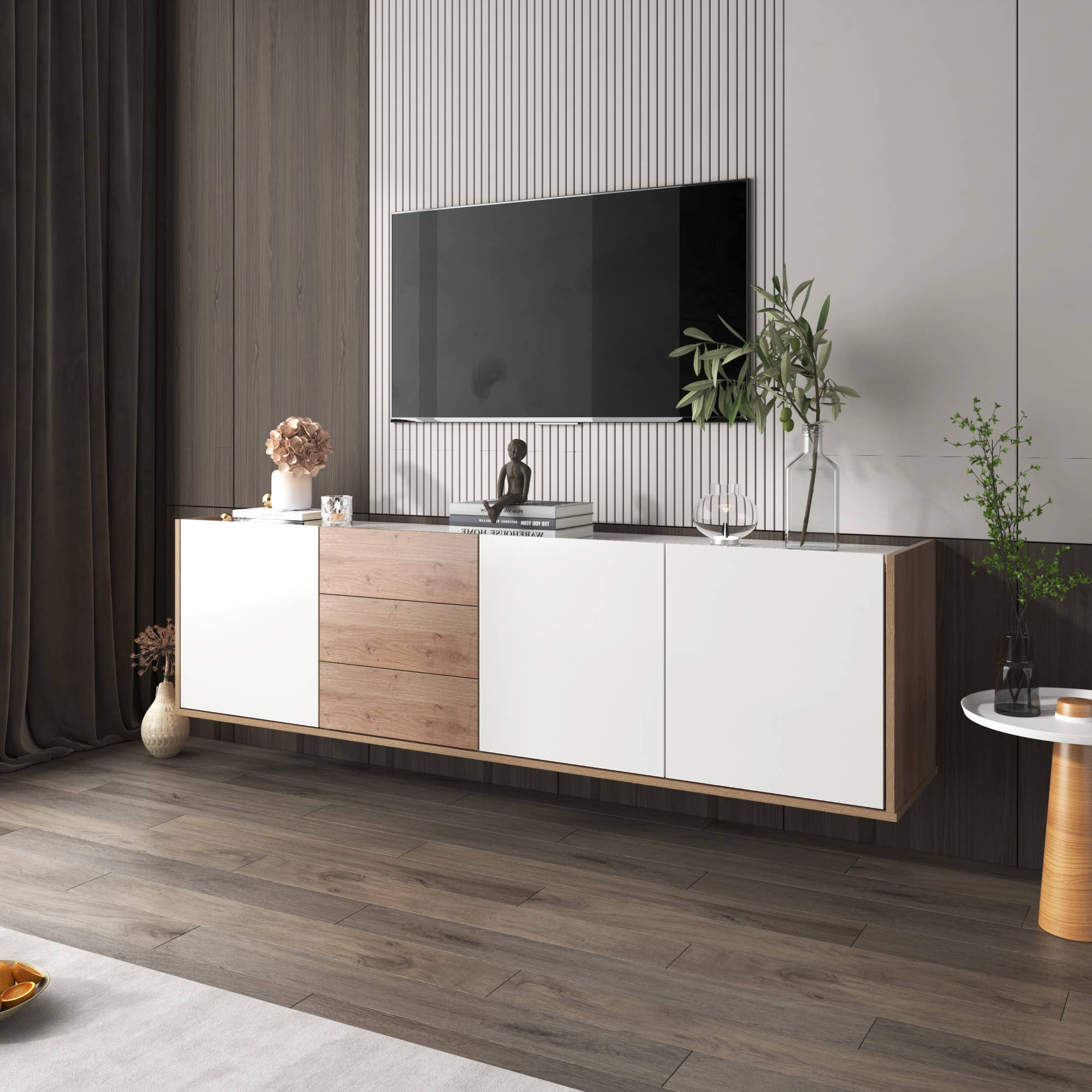 Urban Meuble - Wholesale Console Table - White and wood TV stand with 3 doors and 3 drawers2