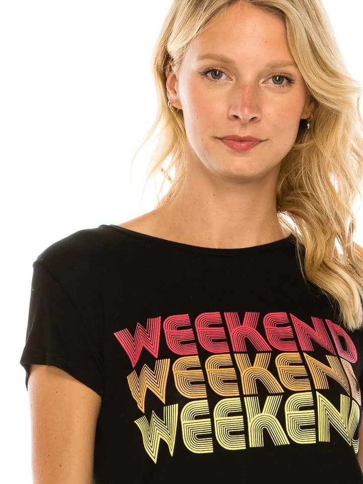 Teen Girl's Weekend Graphic Printed Round Neck T-Shirt for wholesale by UNLOCKED X
