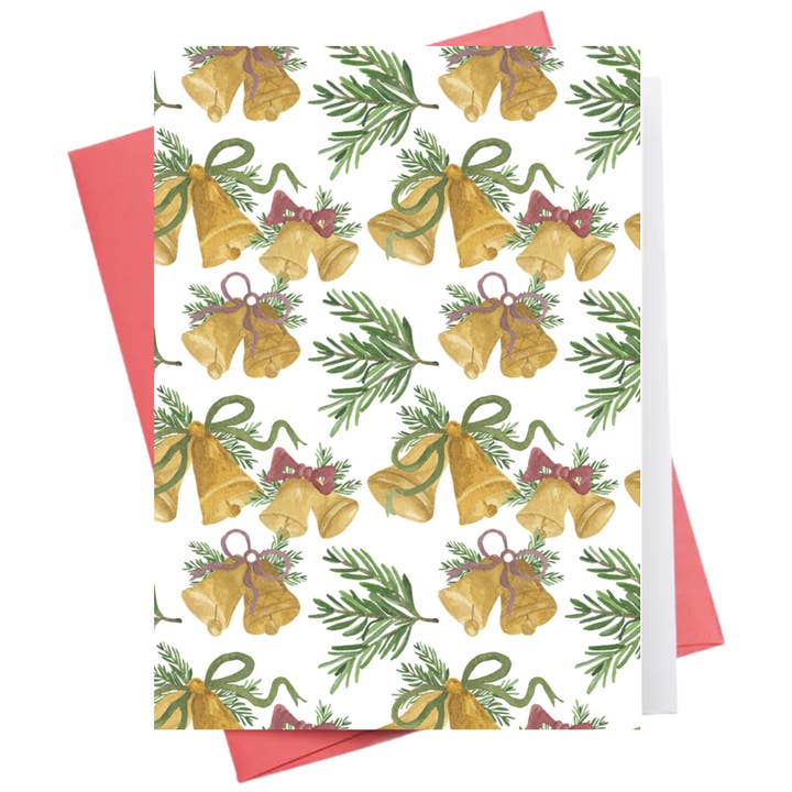 Bells & Bows Pattern | Kerstwenskaart voor wholesale door Inkwell Cards