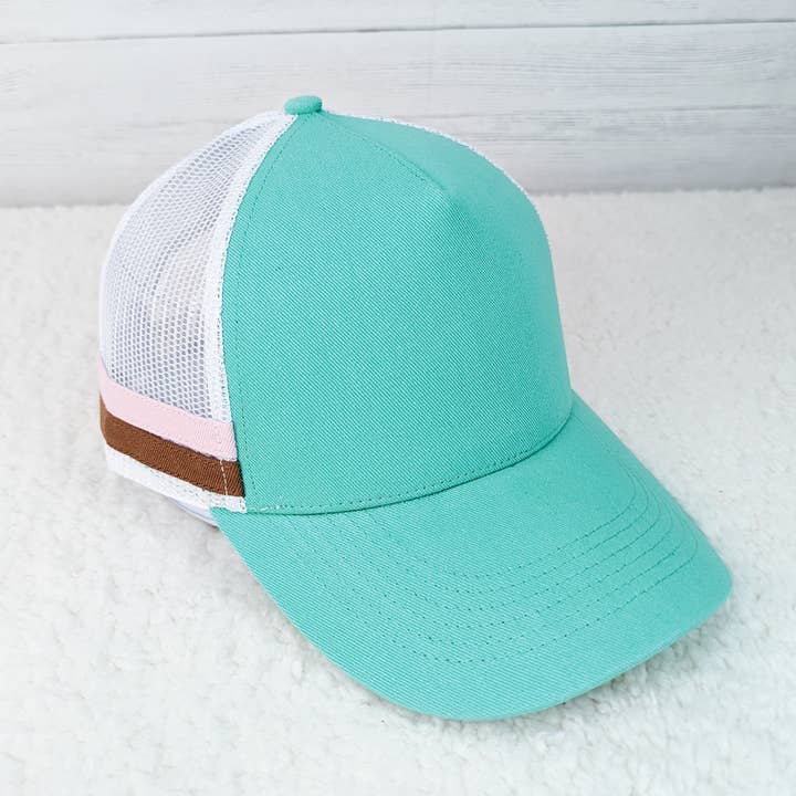 Turquoise Trucker Style Hat for wholesale by Trendy Transfers