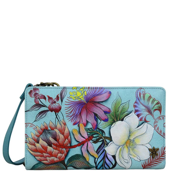 Hand-Painted Leather Organizer Wallet Crossbody - 1149 for wholesale by Anuschka | Vanya Lara (USA)
