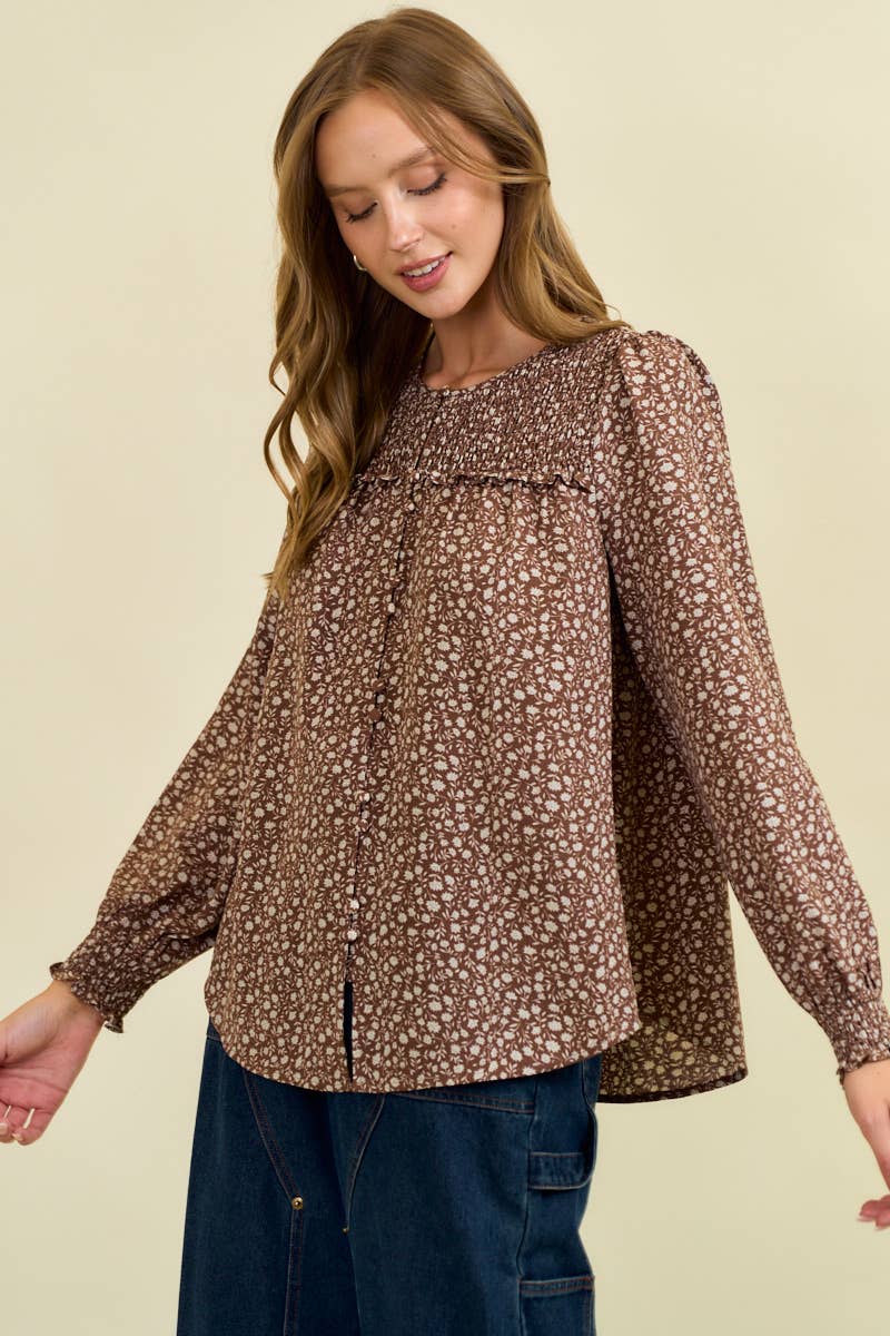 Doe and Rae – wholesale Blus - Dam – LÅNGÄRMAD BLOUS SMOCKAD BLOUS - 45713T7