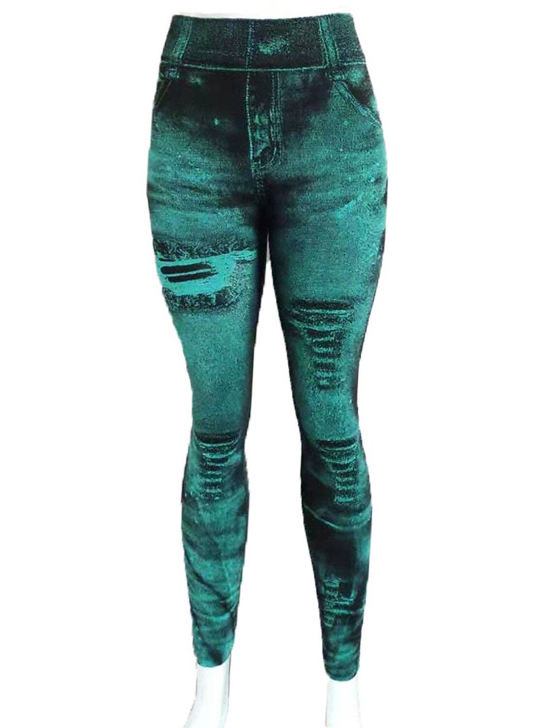 Tourtiwi - Wholesale Pants - Women's - Fake Ripped Imitation Denim High Waist Yoga Pants6