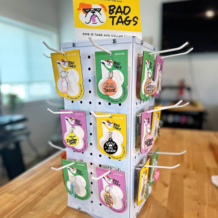 Bad Tags - Wholesale Pet Identification Tag - Cat/Dog - Bad Tags - Large Rotating Metal Display Stand (24 Hooks)
