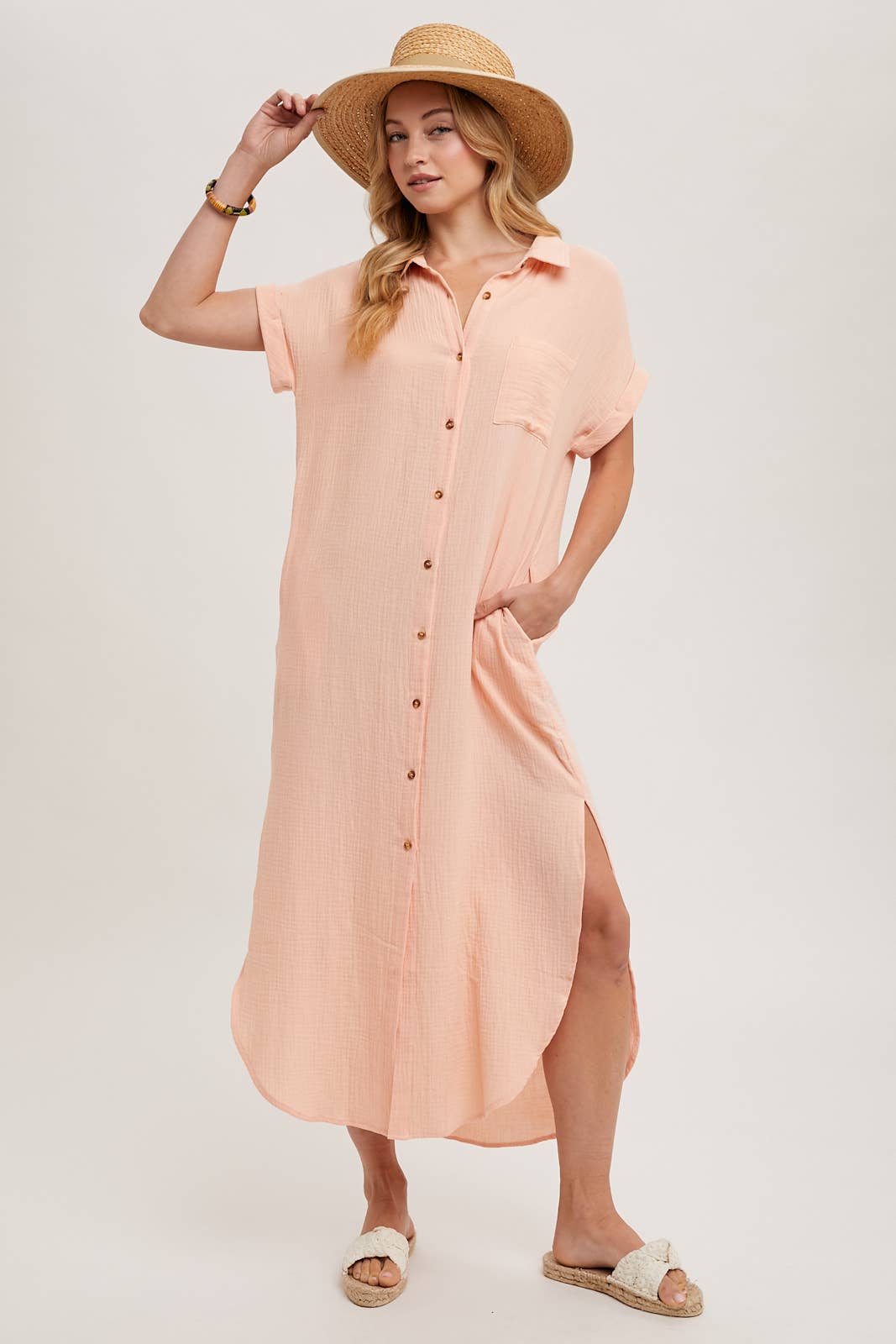 Bluivy - Wholesale Dress - Women's - BUTTON UP MAXI SHIRT DRESS WITH POCKET23