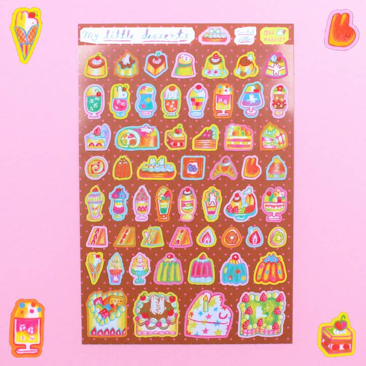 Feuille d'autocollants A6 'Mon Petit Dessert' (Deux Versions) pour la vente par Odd Rabbits