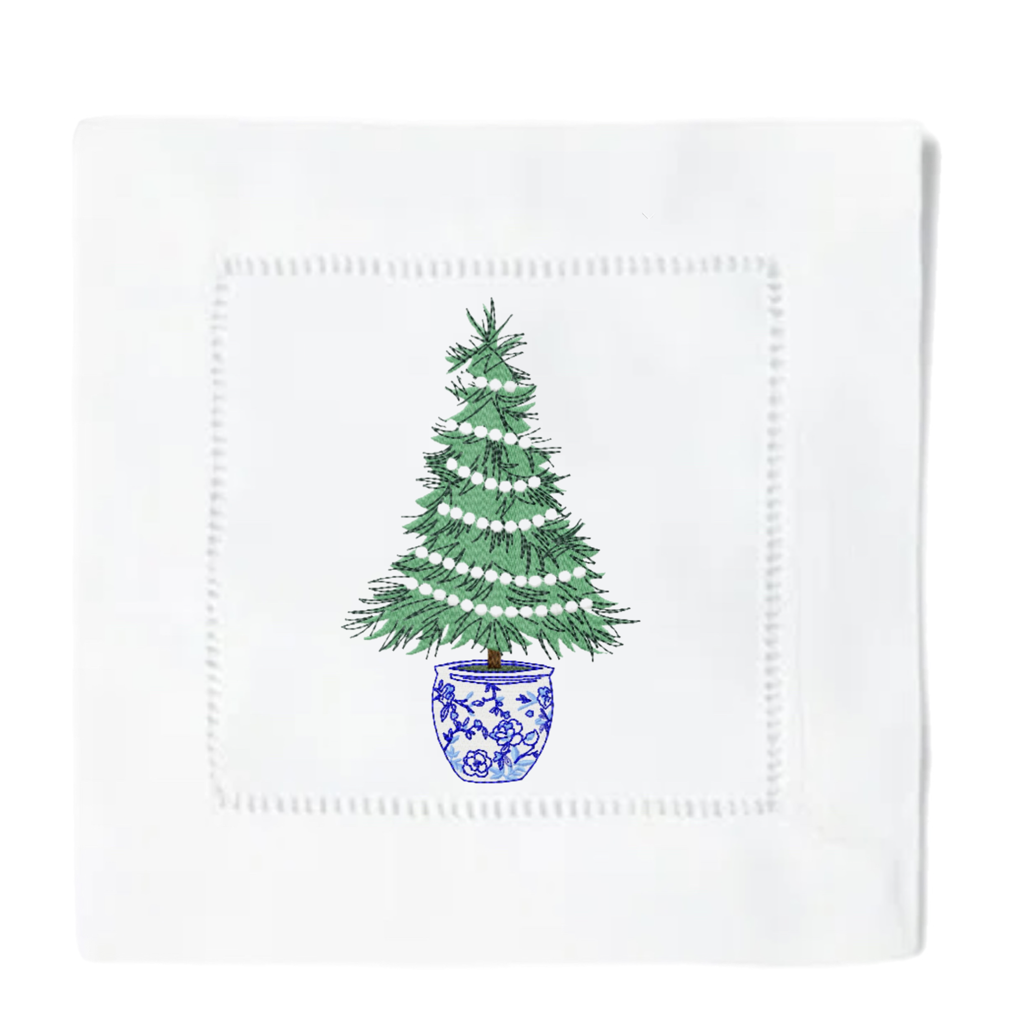 Blythe Embroidery Co. - Wholesale Dinner & Cloth Napkin - Chinoiserie Christmas Tree Cocktail Napkins0