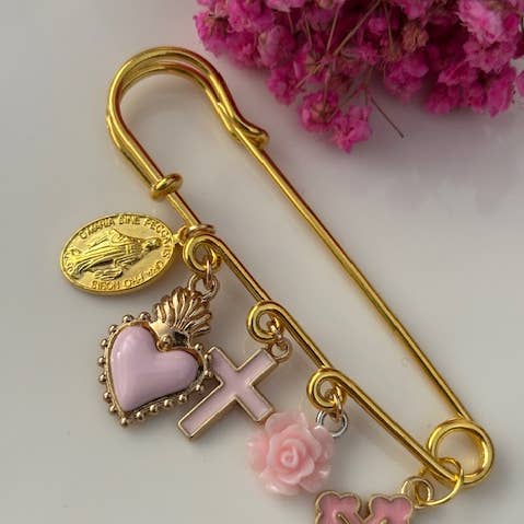 Miss DJ Angel - Wholesale Brooch - Ex-voto brooch, religious medal cross brooch, cross gift for mom, cross gift for woman, pink cross charm0