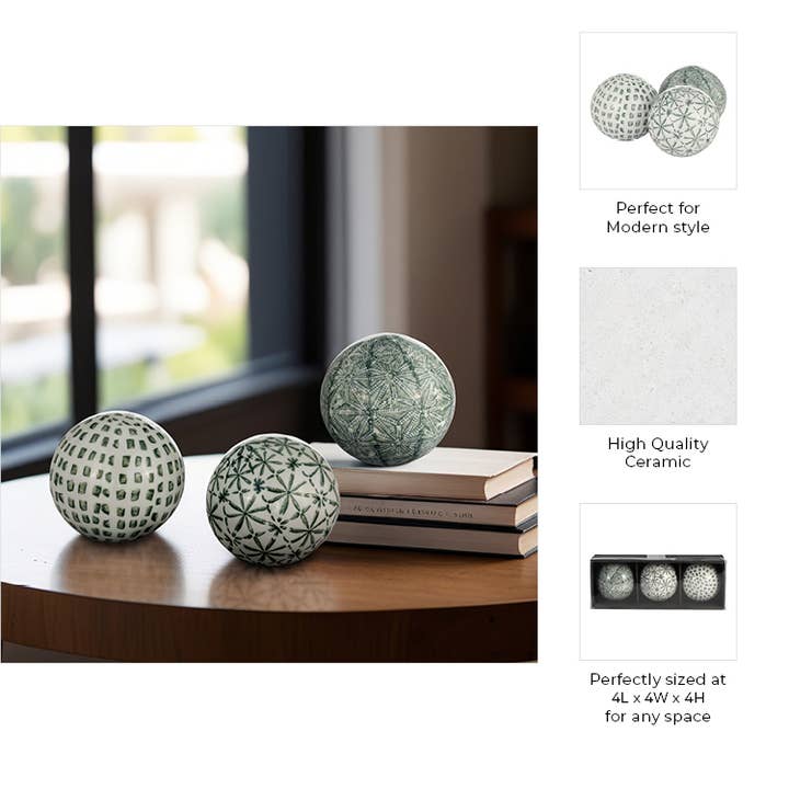 Sagebrook Home - Wholesale Decorative Tabletop Object - Ceramic Boxed Round Painted Orb Set of 3 - Green, 4 in.2
