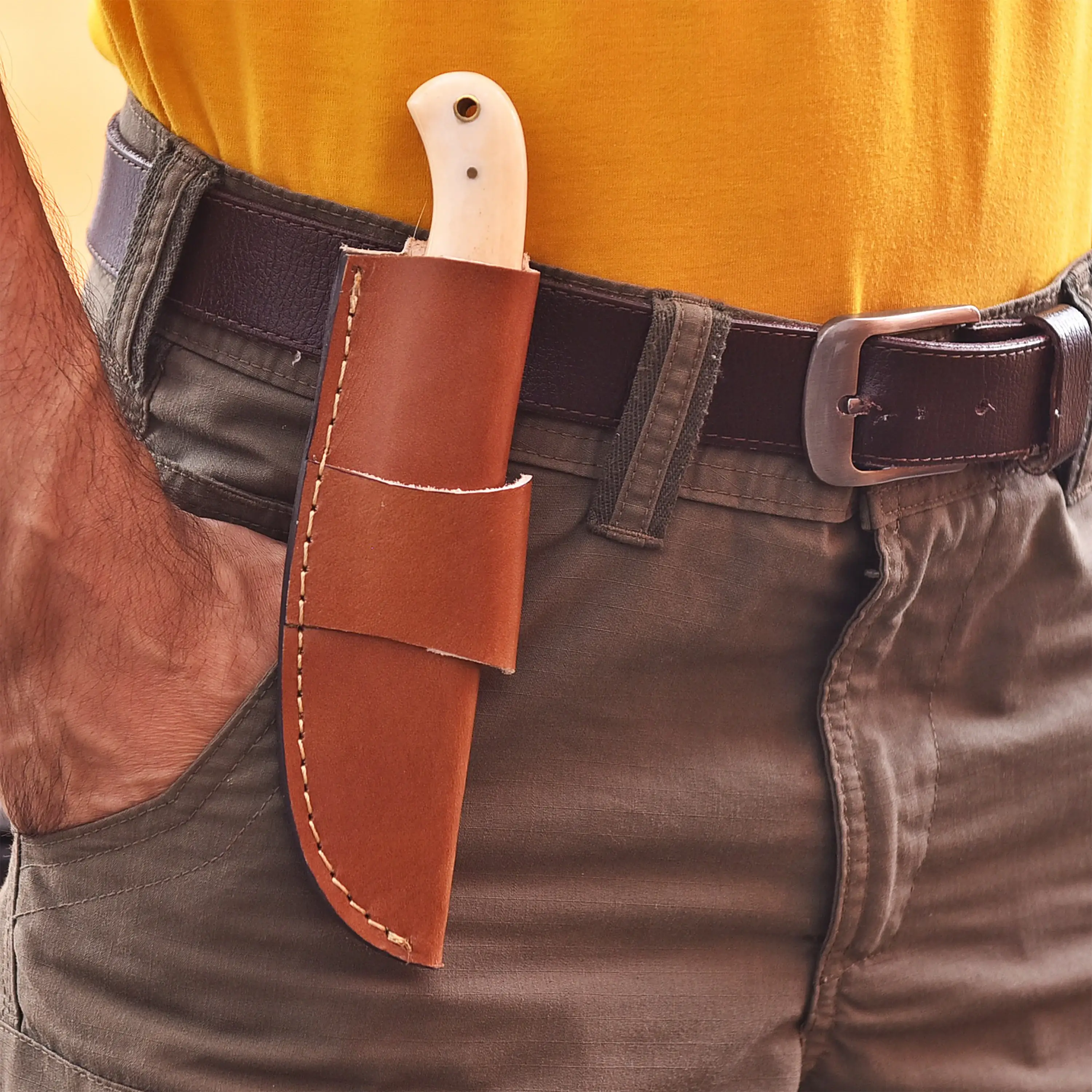 FH KNIVES – Navalha e suporte por atacado – Faca artesanal de 2,4 m de aço damasco com bainha de couro3