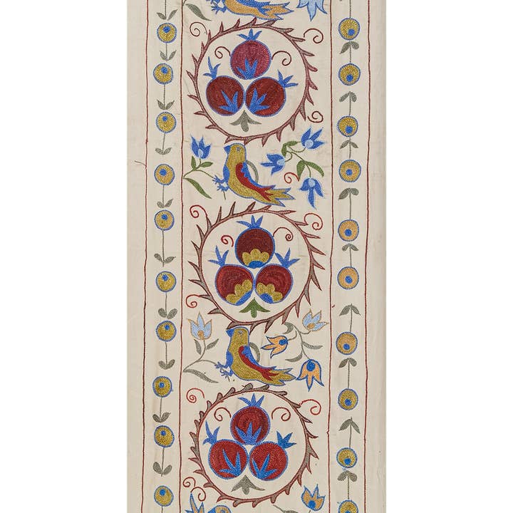 Vintage Pillows Store - Wholesale Table Runner - Handmade Bird Pictorial Suzani Table Runner, Embroidery