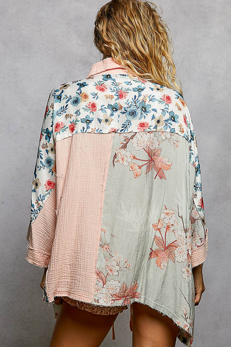 Pol Clothing - Wholesale Button Down Shirt - Women's - 3/4 sleeve roomy fit floral printed shirt top4