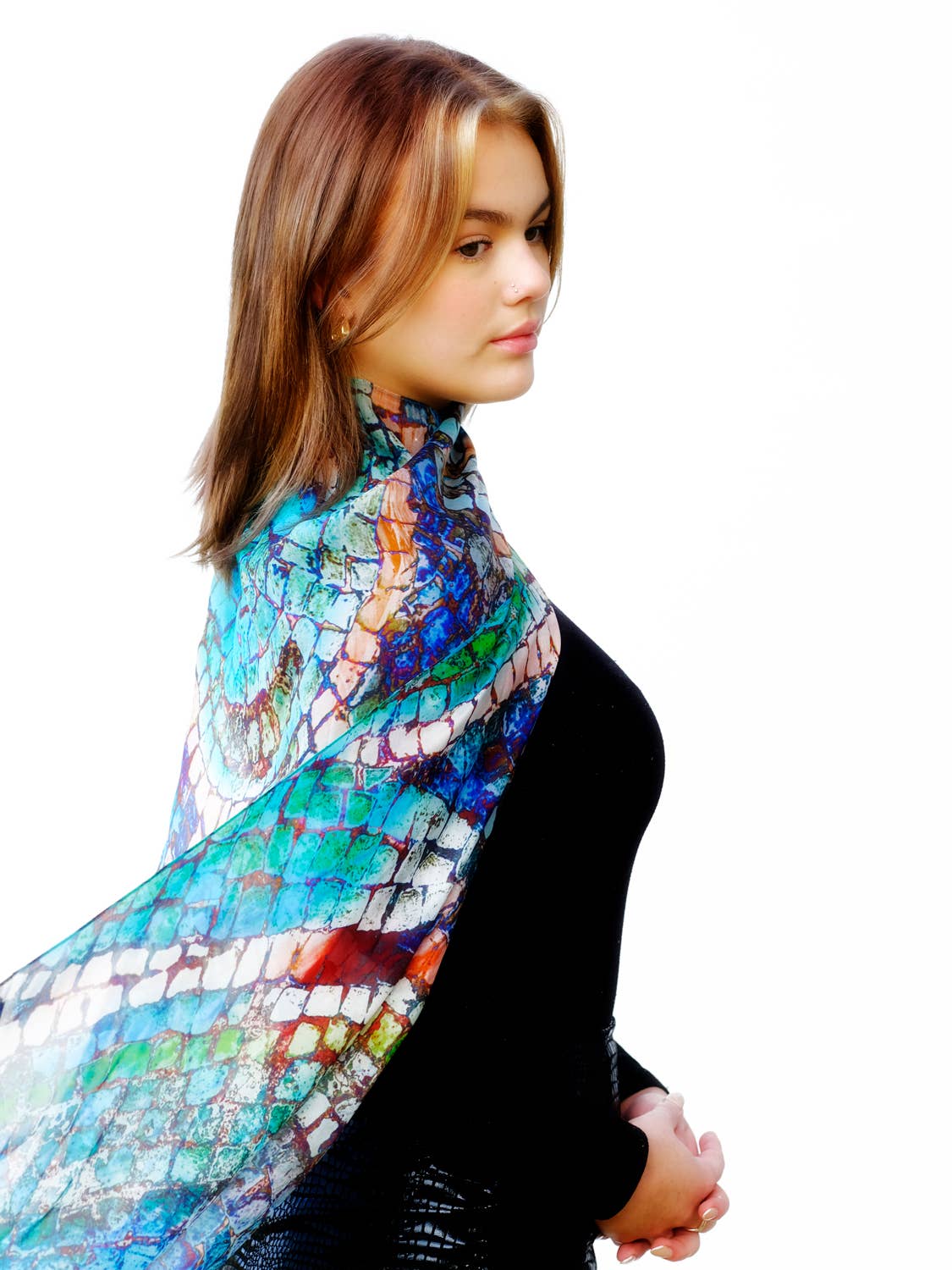 Bluyonda Silk Scarves - Wholesale Scarf - Unisex - Silk Chiffon Scarf "Dolphin" 180cmx65cm.4