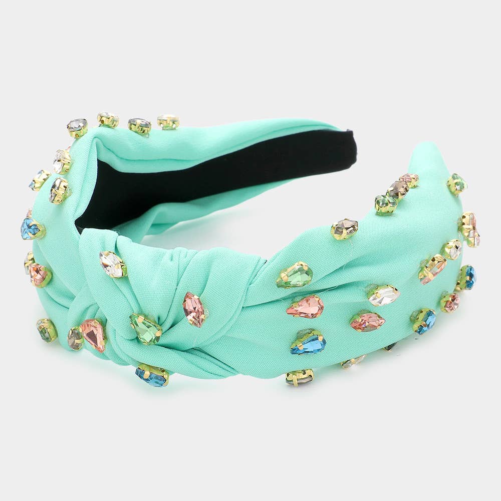 Sensibling Corp. – wholesale Pannband - Dam – Hårband med knut och utskuret mönster, dekorerat med tårformad markissten.3