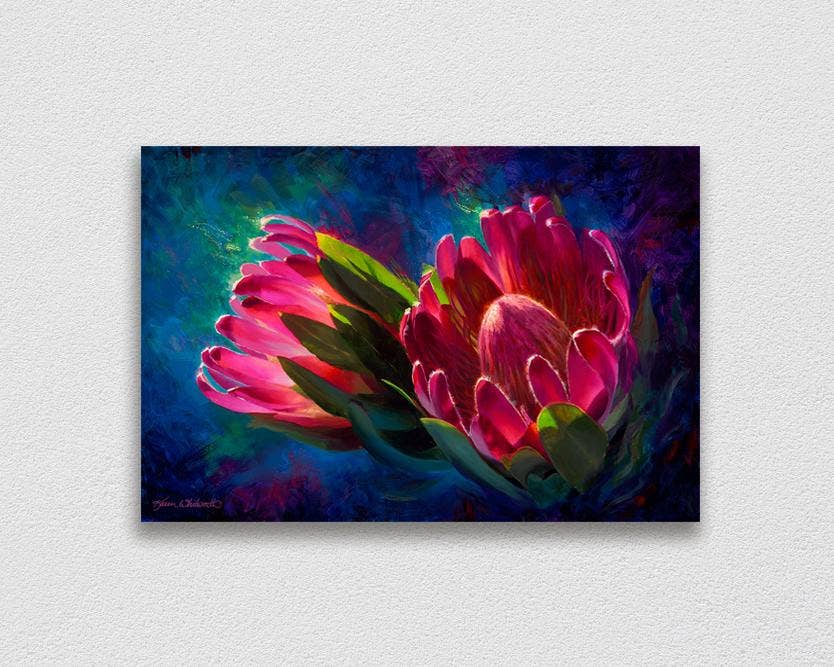 Whitworth Gallery - Wholesale Art Print - Sunlit Protea - Signed Artist Canvas of Tropical Protea Flower Painting0