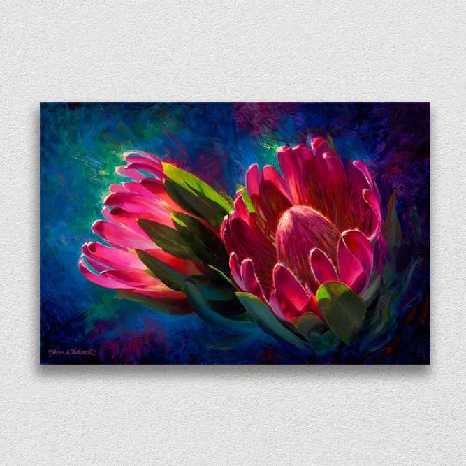 Whitworth Gallery - Wholesale Art Print - Sunlit Protea - Signed Artist Canvas of Tropical Protea Flower Painting