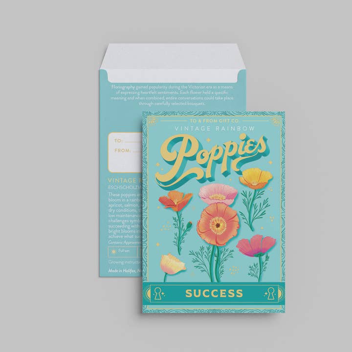 To & From Gift Co. - Wholesale Plant Seeds - Vintage Rainbow Poppies (Success) - Floriography Seed Packet