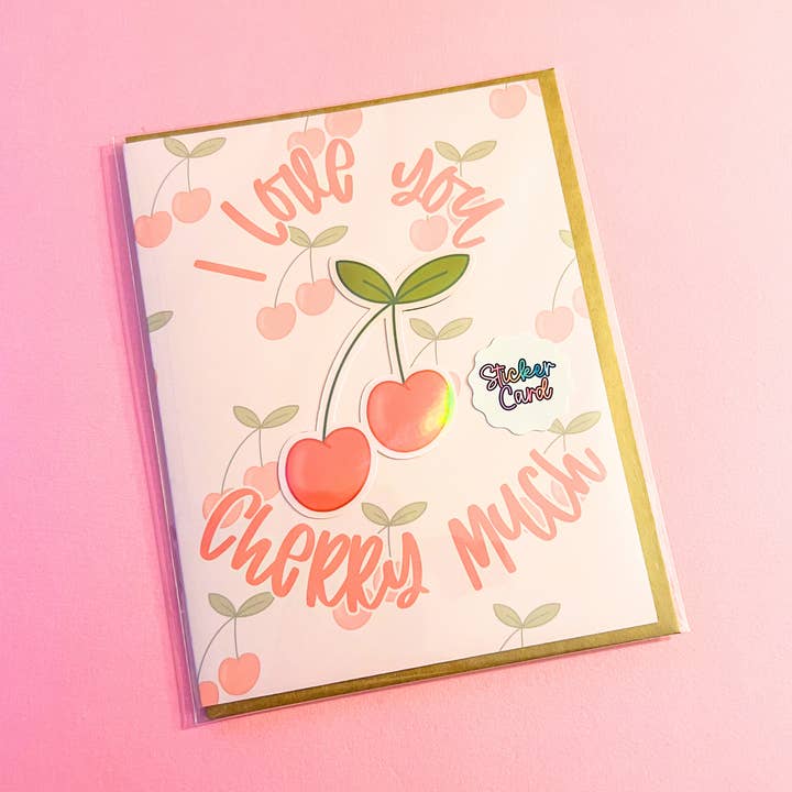 I Love You Cherry Much Sticker Greeting Card for wholesale by Bloom by Steph