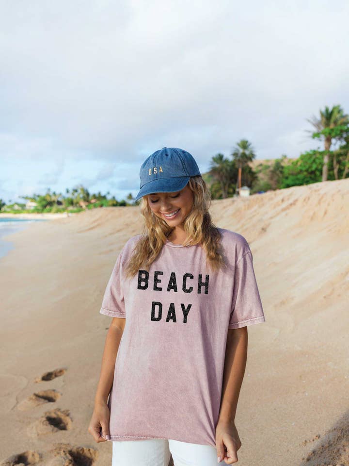 BEACH DAY Mineral Washed Graphic Top for wholesale by OAT COLLECTIVE