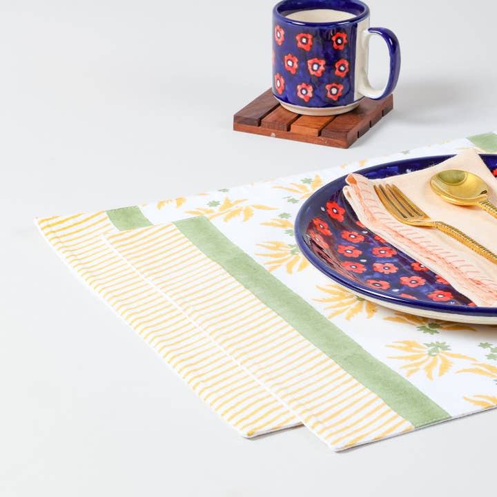 Individual Floral com Impressão Manual - Verde por atacado de Eyaas