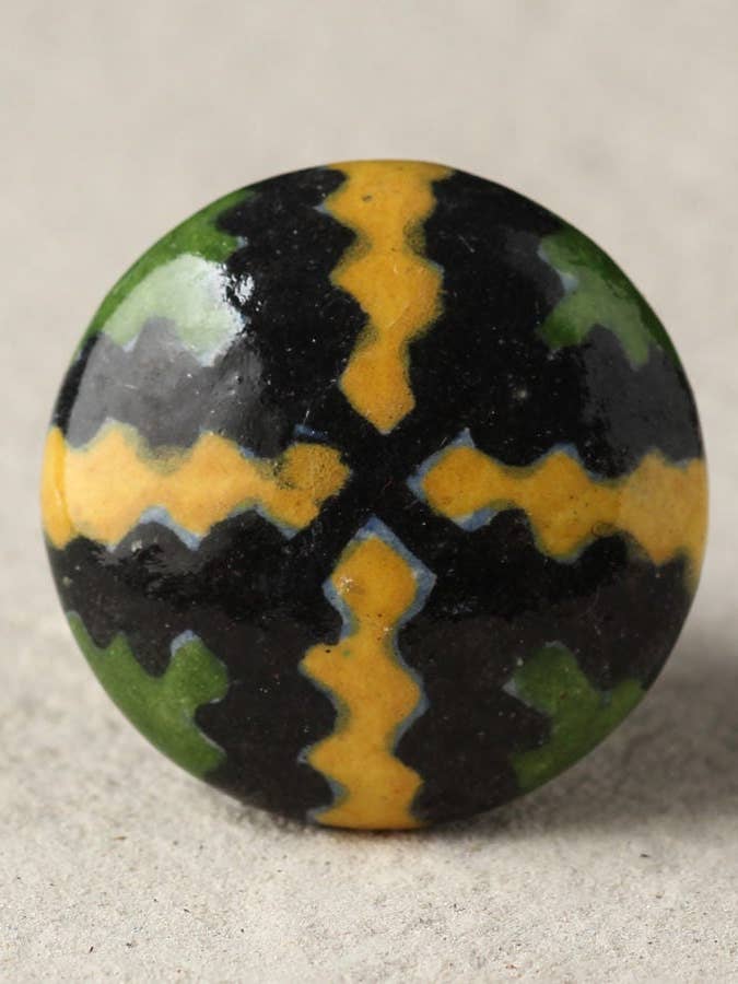 Black, Yellow and Green Hand-Painted Ceramic Cabinet knob for wholesale by KNOBCO