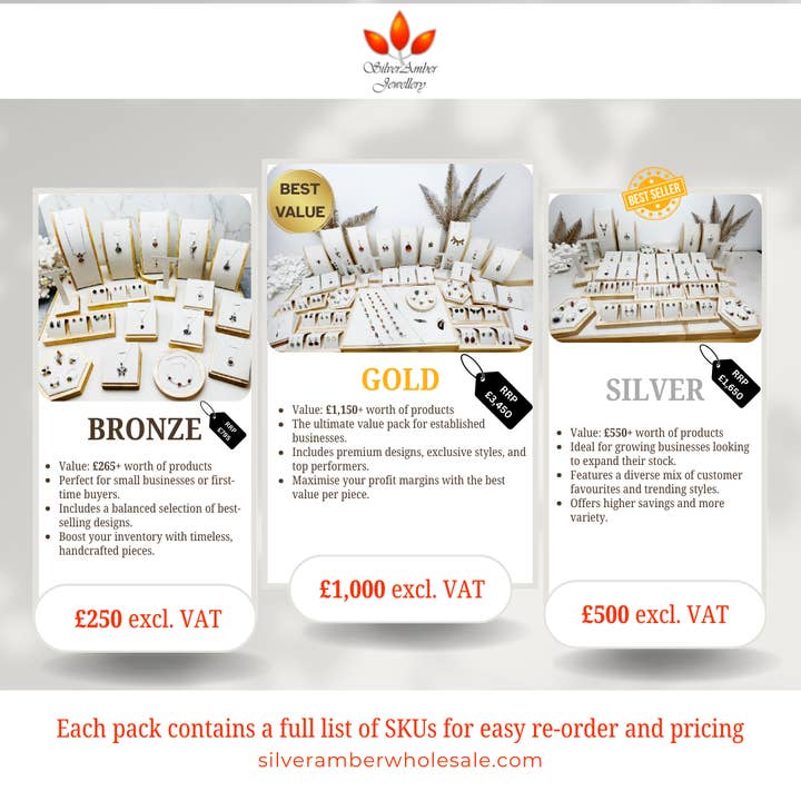 SilverAmber Jewellery - Wholesale Jewelry Set - 925 Sterling Silver & Genuine Baltic Amber Jewellery Starter Pack - SP14