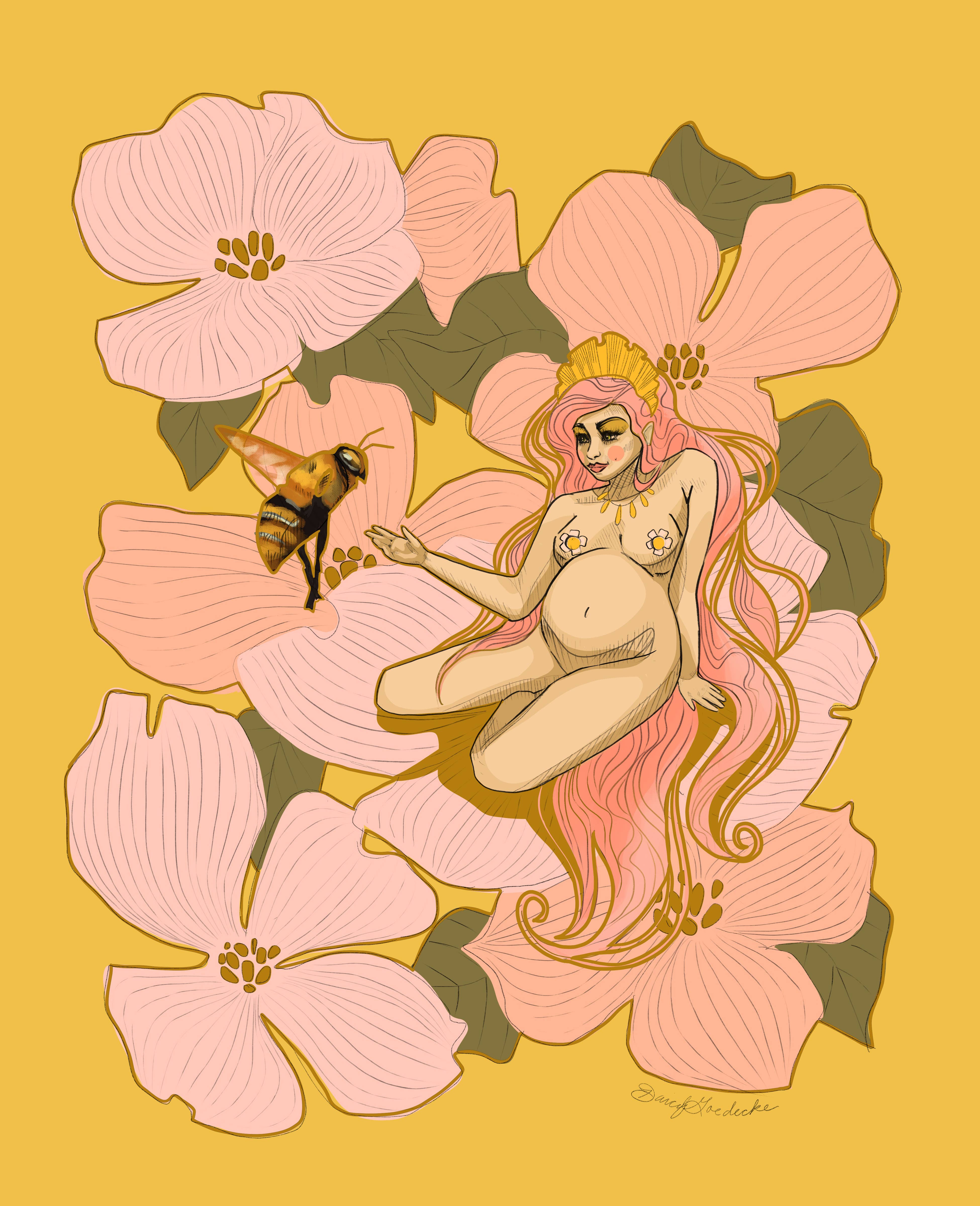 Whimsical Art by Darcy Goedecke - Wholesale Art Print - Dogwood Mama Fairy | Fine Art Print1