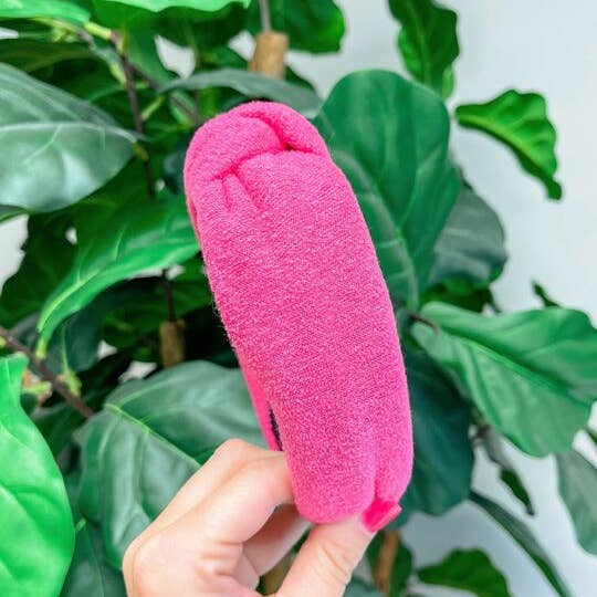 Prep Obsessed Wholesale – wholesale Pannband - Dam – Neon Terry Knutna Pannband - Rosa1