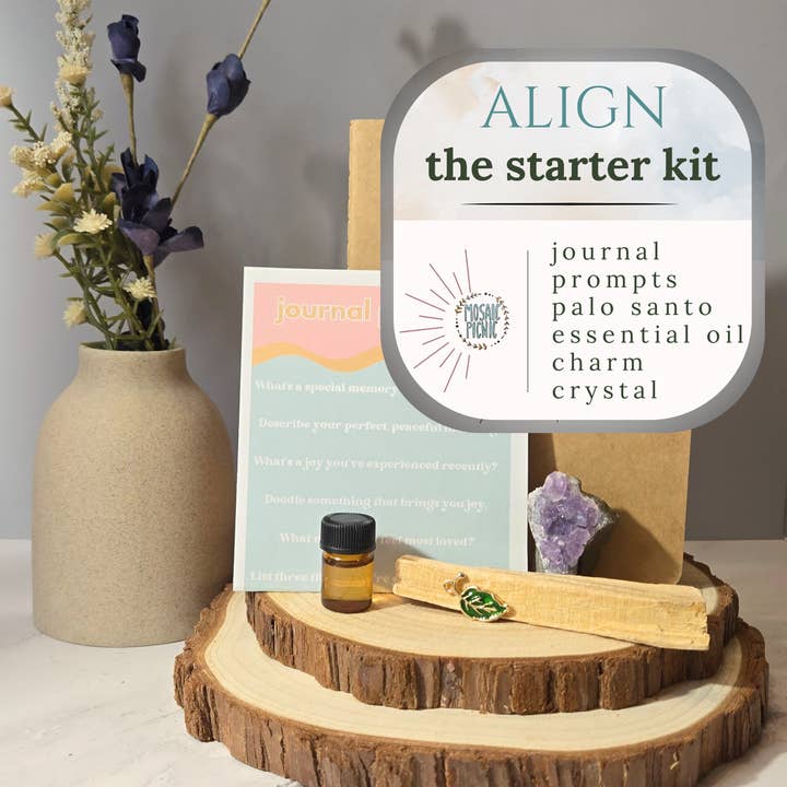 Mindful Journal Kit with Crystal, Prompt, Palo Santo, Oil for wholesale by Mosaic Picnic