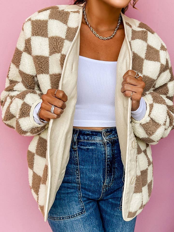 Checkered Sherpa Buttoned Front Chunky Jacket and other Purchase Wholesale checkered jacket. Free Returns & Net 60 Terms on Faire trending on Faire.