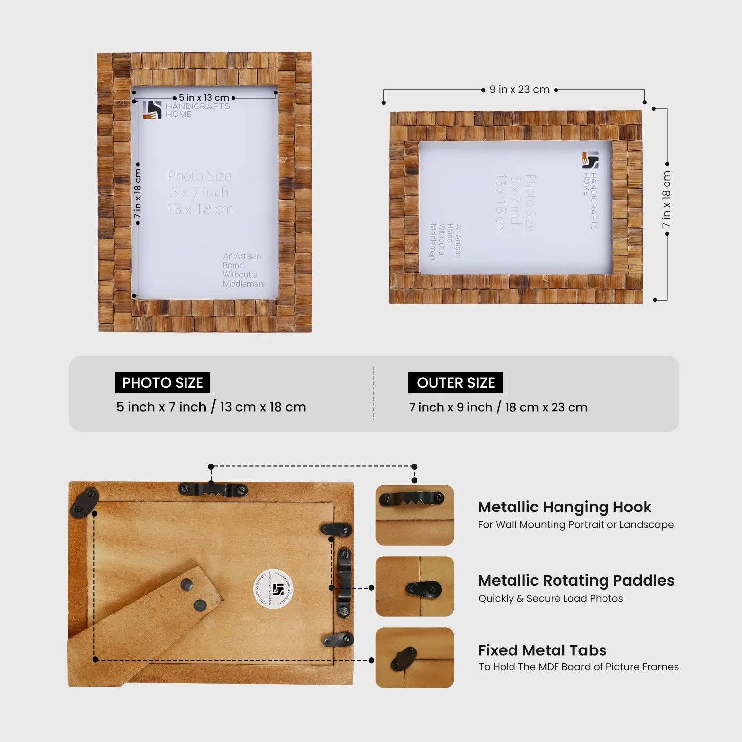 Handicrafts Home - Wholesale Picture Frame - Picture Frame Bamboo Tile Wood Handmade 5x7 - Brown1