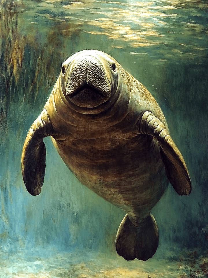 Underwater Manatee Scene - Wall Art Print - Ocean Seaside Beachcore - 8"x10" Artwork - 11"x14" Matte for wholesale by Mowbi