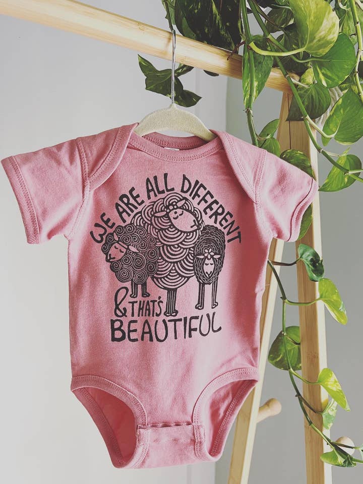 Different is Beautiful Baby Bodysuit, Sheep baby onesie for wholesale by Hippie Baby Co